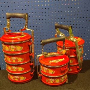 Elegant Red Floral Tiffin Carrier Set